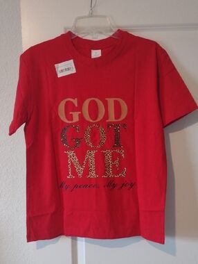 Red Spiritual Graphic T. & Random Earrings New